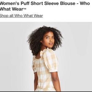 Who What Wear tan & white capped sleeve top